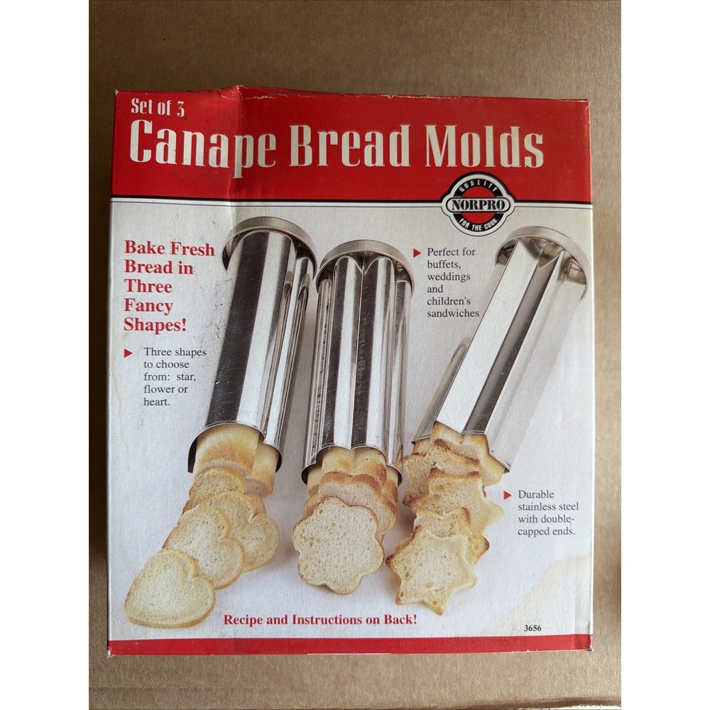 Norpro Canape Bread Molds Set of 3 Stainless Steel Star Flower Heart 3656 NIB